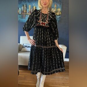 Elegant Black and White Embroidered Midi Dress